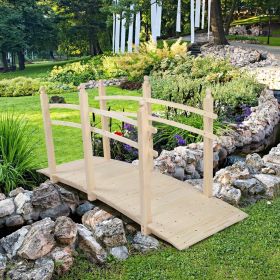 7.5 Ft Wooden Garden Bridge with Hand Rails in Carbonized Wood Finish