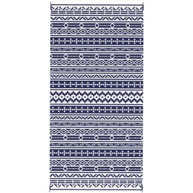 Reversible Outdoor Rug, Waterproof Plastic Straw with Carry Bag, 9' x 18', Blue & White Geometric Wall