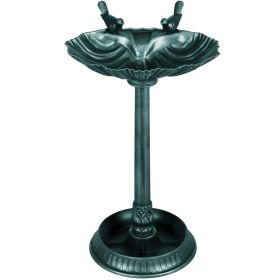 32" Verdigris Antique Bird Bath Decorative with Planter Pedestal and Bird Statues