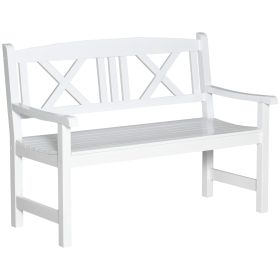2-Seater Wooden Garden Bench, 4FT Outdoor Patio Loveseat with Unique X-Shape Back for Yard, Lawn, Porch, White