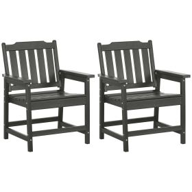 2 Pieces HDPE Outdoor Chair, Garden Chair Set with Armrests and Slatted Back for Patio, Lawn, Poolside, Gray