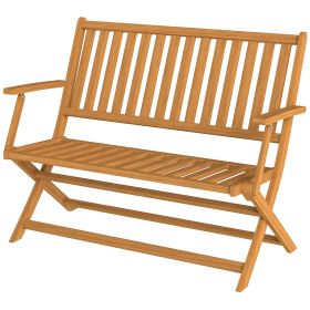 2-Person Foldable Wood Outdoor Bench with Backrest and Armrests for Garden, Porch, Park, Balcony, Teak