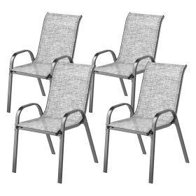 Set of 4 Outdoor Dining Chairs, Stackable Patio Chairs with High Back, Breathable Mesh Seat for Garden Lawn, Mixed Gray