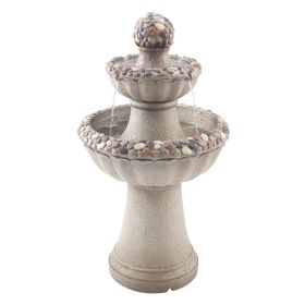 Fiberglass and Resin Fountain with Pump - 2-Tier Floor Standing Rock Base Style - 36.5" in Height