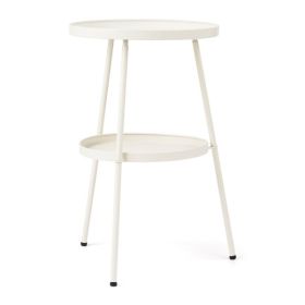 Patio Small Side Table, Round 2 Tier End Table, Metal Round Coffee Table for Indoor Outdoor, Cream White