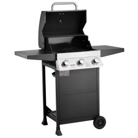 VEVOR Gas Grill, 3 Burner Propane Gas Grill with Spacious 338 SQ.In Grilling Area, Carbon Steel Enamel Grates, Outdoor 36
