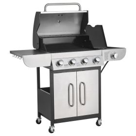 VEVOR Gas Grill, 4 Burner Propane Gas Grill with Side Burner, 425 SQ.In Grilling Area, Carbon Steel Enamel Grates, Outdoor 52