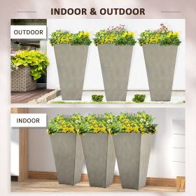 Tall Planters, 28" Tall Outdoor Planter w/ Drainage Holes in Grey - Set of 3