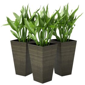 Tall Planters, 28" Tall Outdoor Planter w/ Drainage Holes in Dark Brown - Set of 3