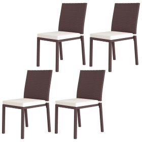 Patio Dining Chairs Set of 4, All Weather Wicker Armless Outdoor Chairs with Steel Frame for Garden, Backyard, Beige
