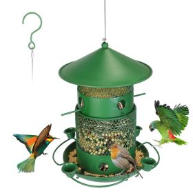 1Pc Wild Bird Feeder Squirrel-Proof Chew-Proof Metal Bird Seed Feeder Outdoor Hanging Bird Feeder With 360 Degree Circular Perches Water Cups For (Option: Green)
