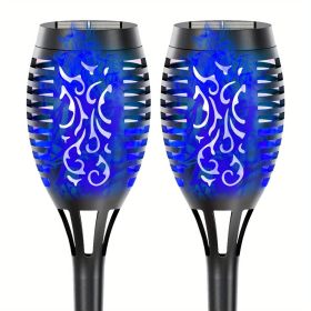 4/8/12pcs/pack Solar Outdoor Lights, 12LED Solar Torch Lights With Flickering Flame For Garden Decor (Color: Blu Ray, size: 2pcs)