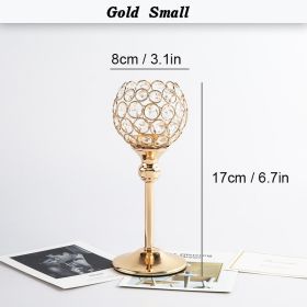Gold/Silver Crystal Candle Holder Pillar Metal Tealight Candlestick Wedding Table Centerpiece Party Christmas Home Desktop Decor (Ships From: CN, Color: Gold  Small)
