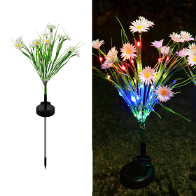 Solar Garden Lights LED Flower Stake Lamp Outdoor Yard Waterproof Patio Decor (Package: 1 Pack, Color: White)