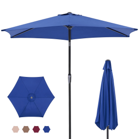 7.5-foot outdoor terrace sun umbrella, with button tilt and hand-cranking device, 6-rib design, UV15+ waterproof fabric (Color: navy blue)