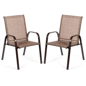2 Pieces Patio Outdoor Dining Chair with Armrest (Color: Brown)
