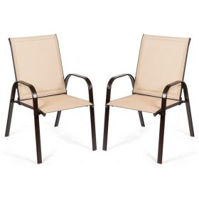 2 Pieces Patio Outdoor Dining Chair with Armrest (Color: Beige)