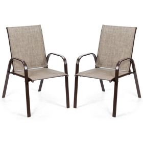 2 Pieces Patio Outdoor Dining Chair with Armrest (Color: Gray)