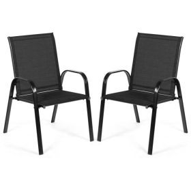 2 Pieces Patio Outdoor Dining Chair with Armrest (Color: Black)