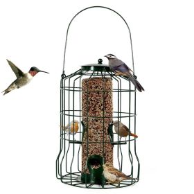 1Pc Outdoor Wild Bird Feeder Squirrel-Proof Chew-Proof Metal Hanging Seed Feeder With 4 Feeding Port For Small Songbirds (Option: Green)